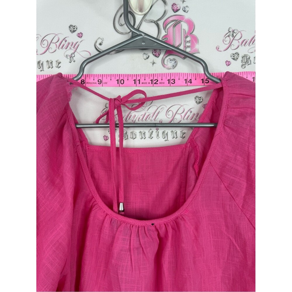 Rain top Embroidered Square-Neck Peasant Blouse in Fuchsia - Picture 4 of 12